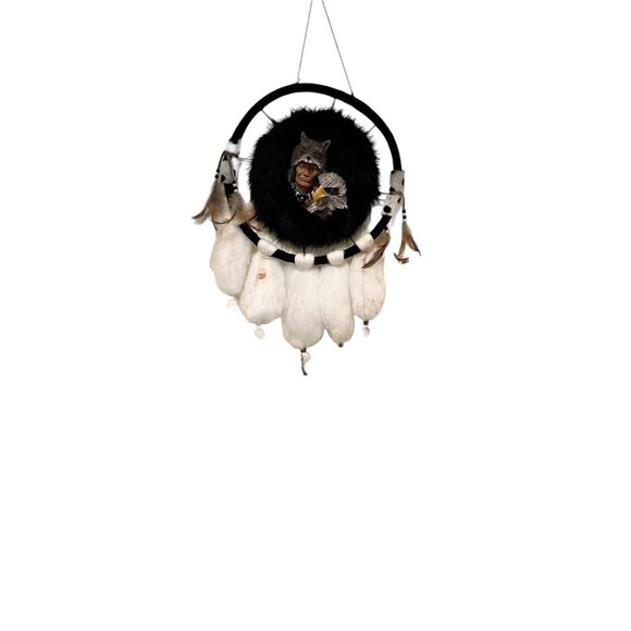 Large Handcrafted Native American-Inspired Dreamcatcher With Wolf Eagle Design B - Picture 8 of 8